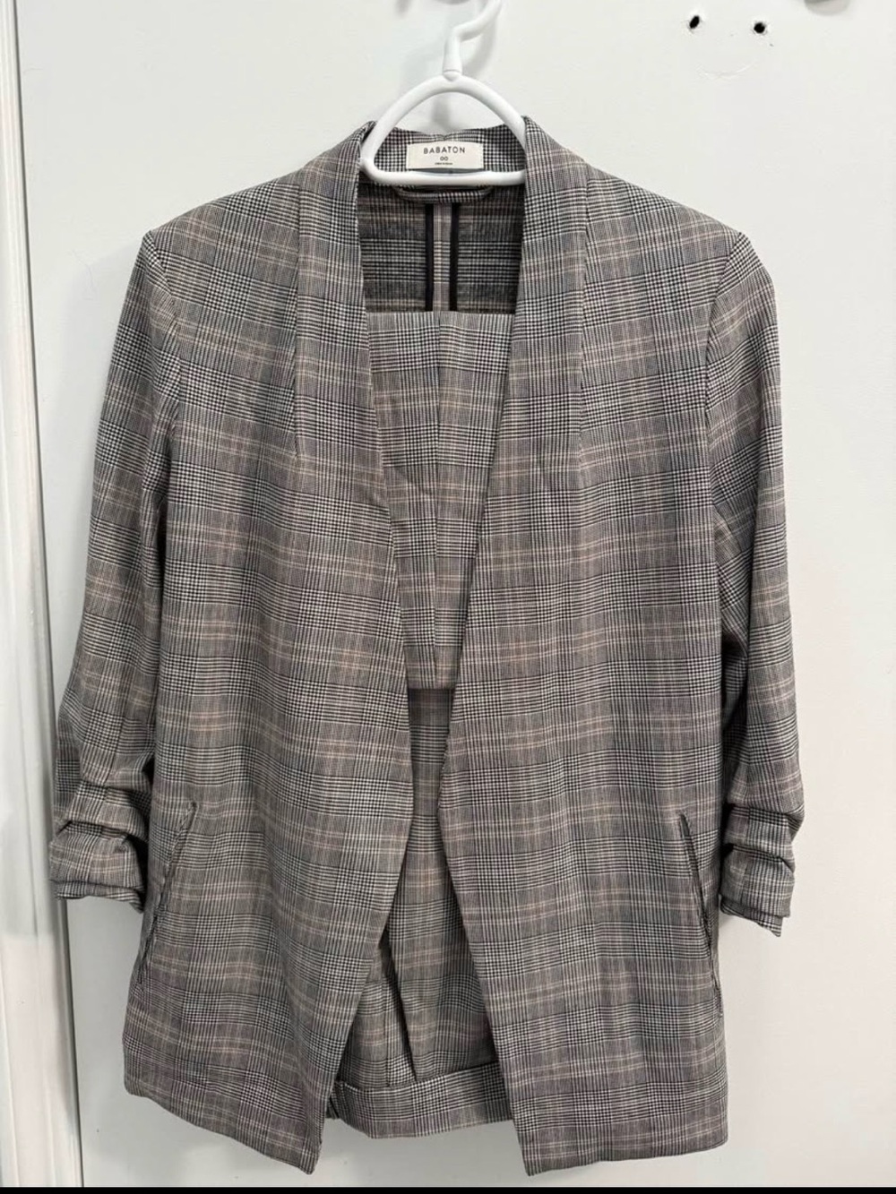 Babaton Grey Plaid Relaxed Open-Front Blazer